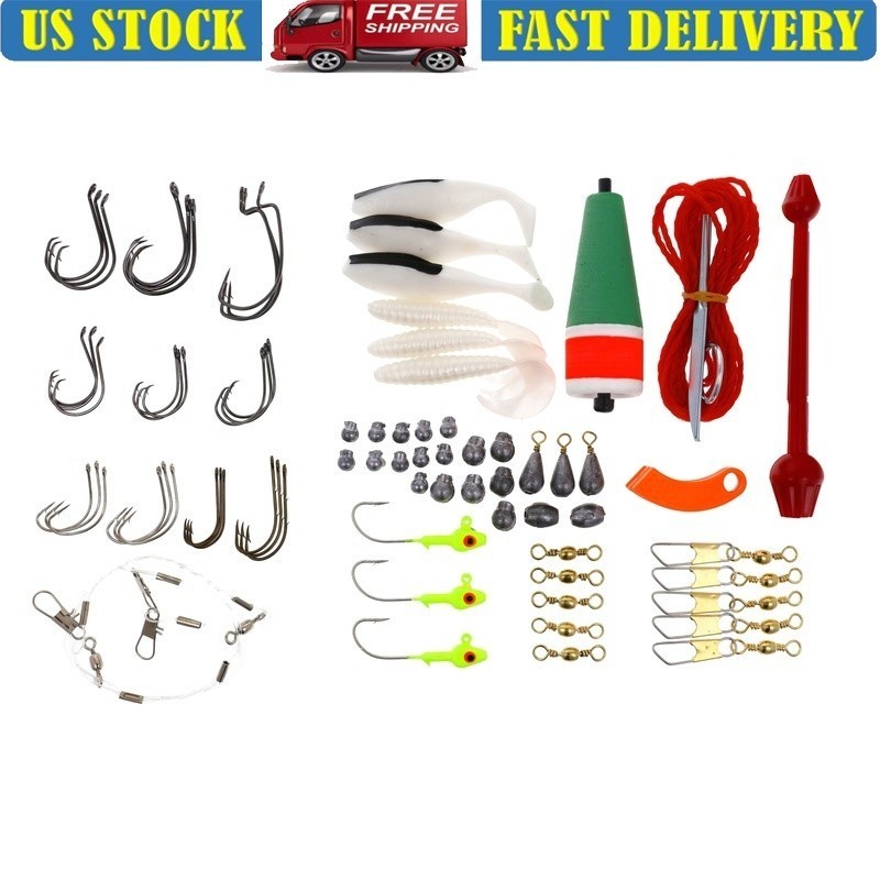 Saltwater Fishing Tackle Box Kit W/ Hooks Rigs Sinkers Utility Fishing Gear New