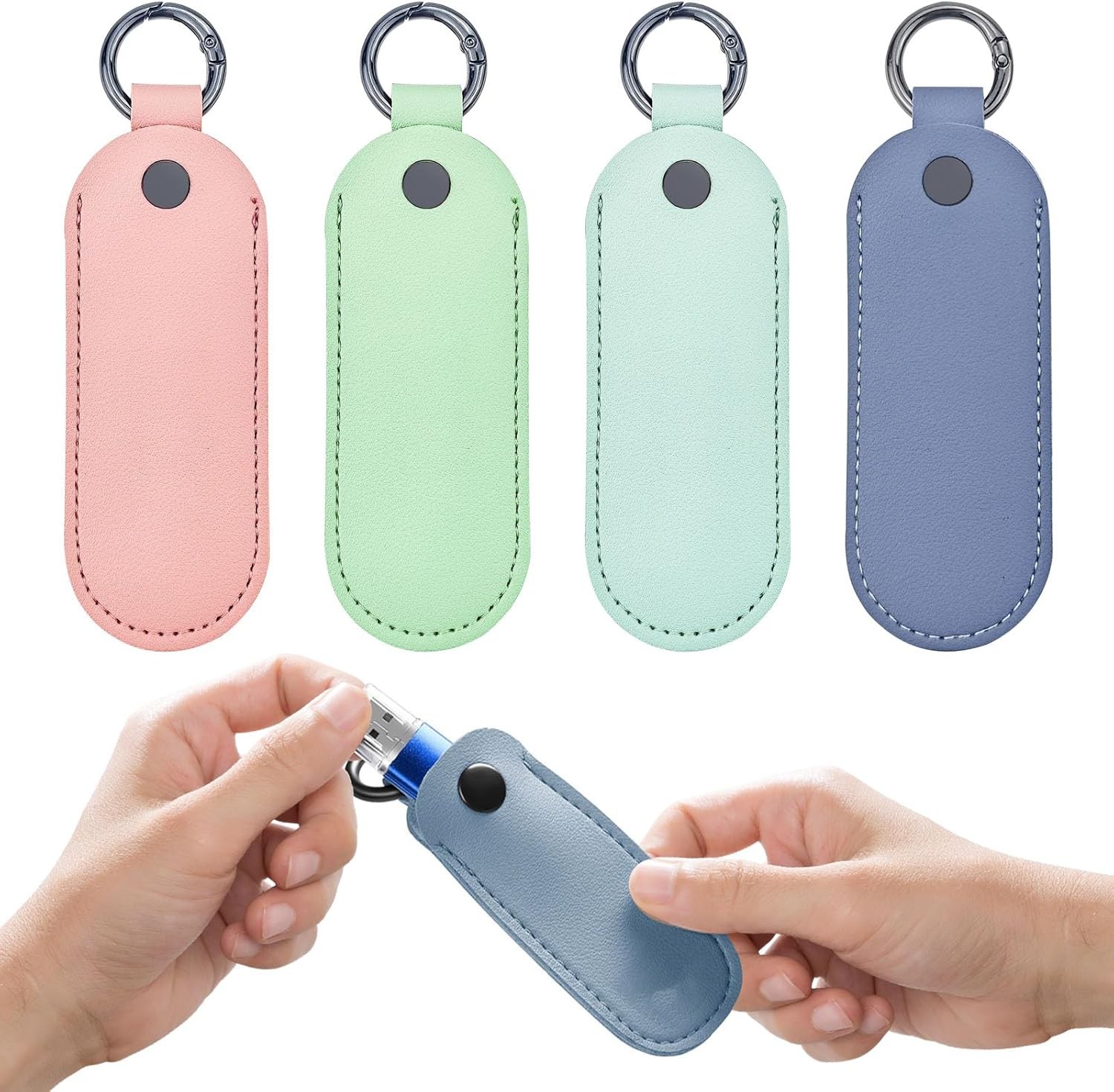 4PCS Flash Drive Case, Leather Powder + Light Blue + Sky + Green