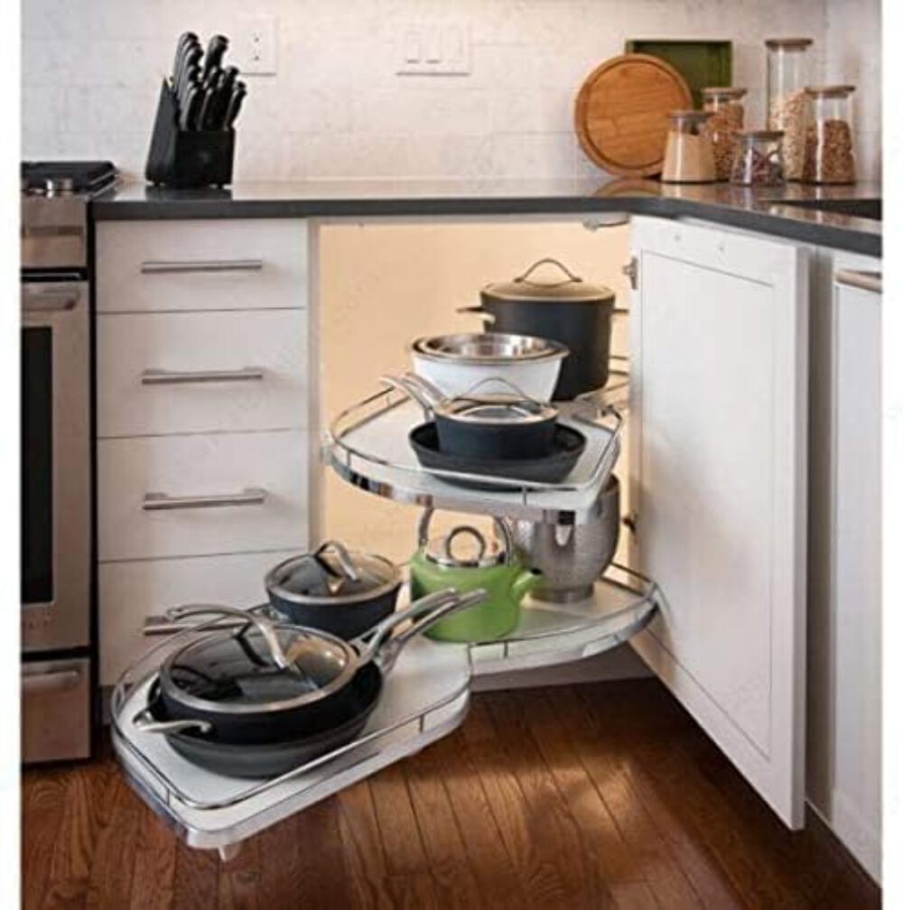 Chrome/White Model 40 Swing Left LeMans II 2-Shelf Lazy Susan Set Blind Cabinet