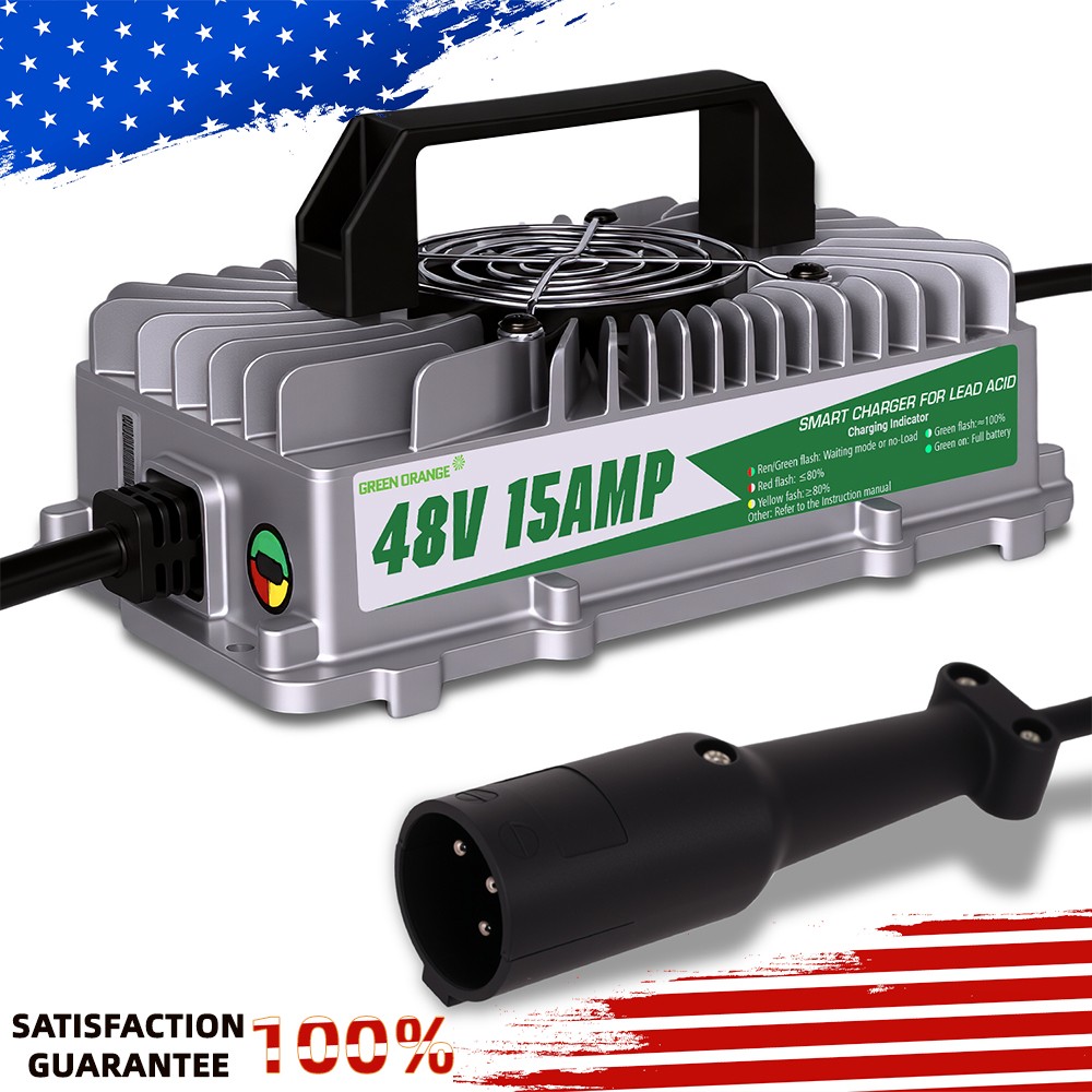 48V 15A IP67 Golf Cart Battery Charger For Club Car 3-Pin Smart Lead Acid