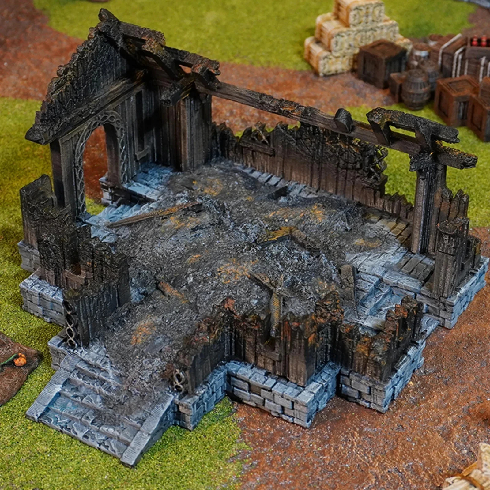 Mead Hall Ruined-Kingdom of Saxonia-Rohan 28mm Tabletop Terrain LOTR MESBG