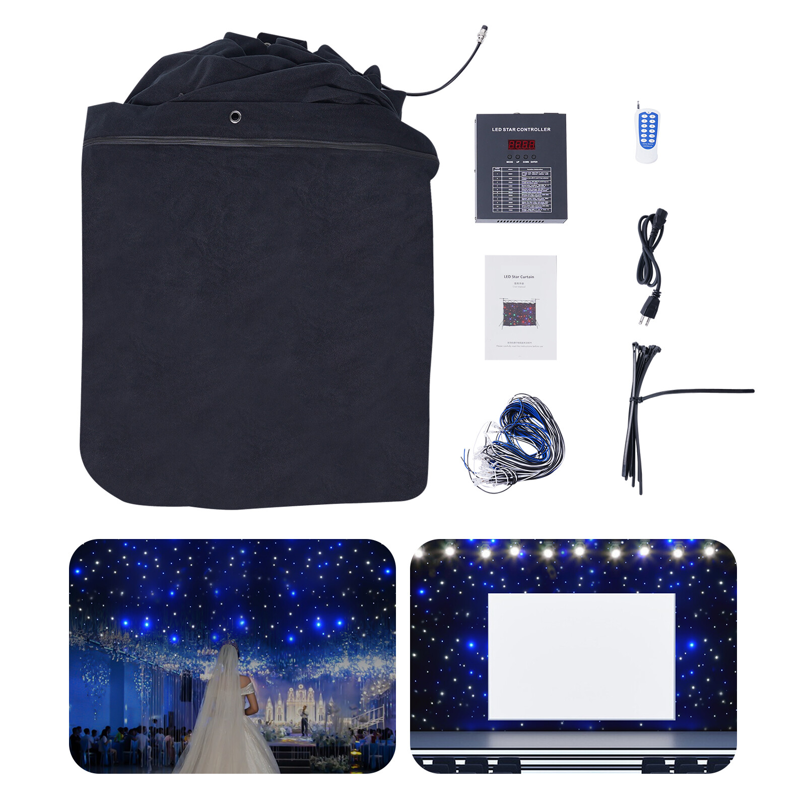 LED Star Stage Backdrop Star Curtain DMX512 Background Starry Sky W/ Controller
