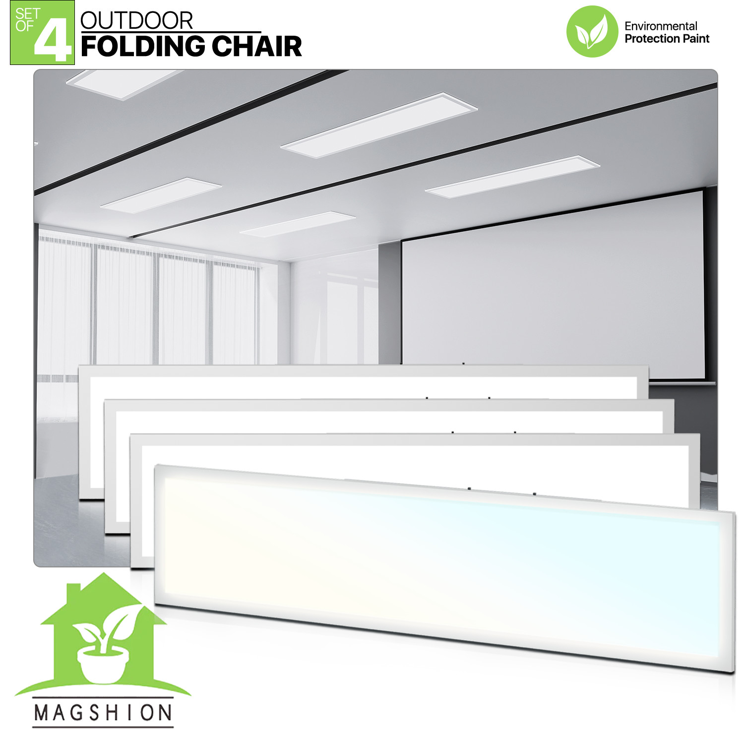 4 Pcs 1x4 LED Flat Panel Light 4000LM 5000K Dimmable Drop Ceiling Troffer Light
