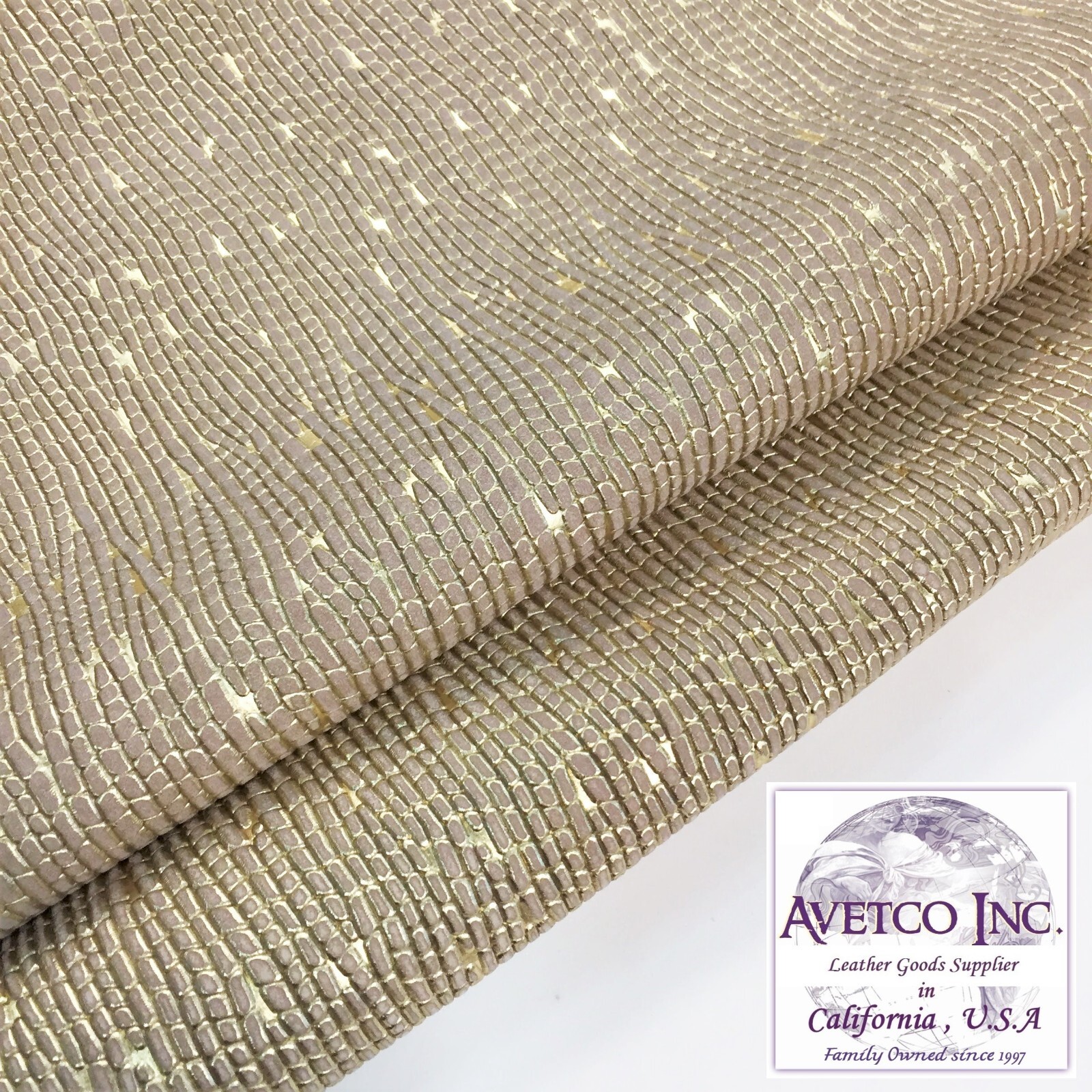 Beige Metallic Punto Iggy Embossed Cow Leather 3 oz Rough Cut by the Square Foot