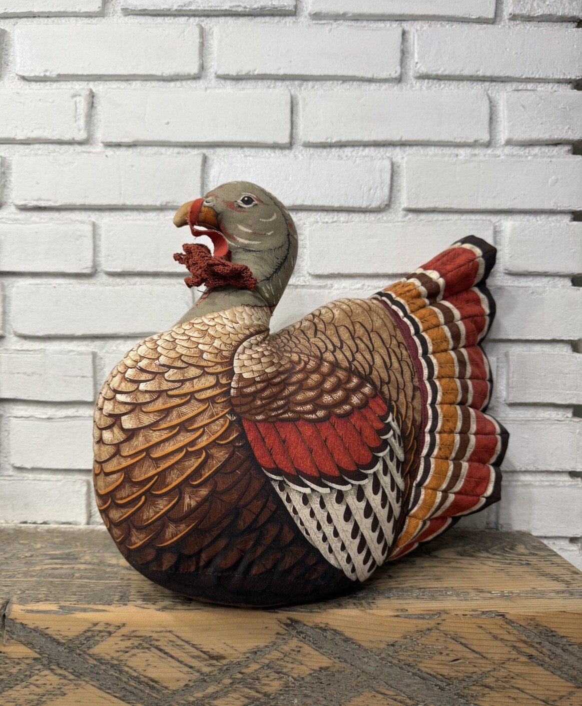 Vintage Large Quilted Stuffed Thanksgiving Turkey Table Decoration Centerpiece