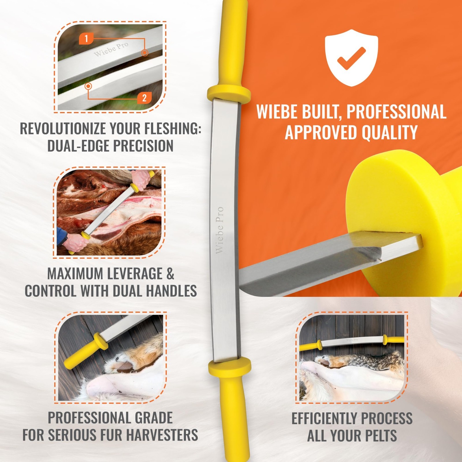 Wiebe 12" Pro Dual Handle Fleshing Knife – Two-Edge System