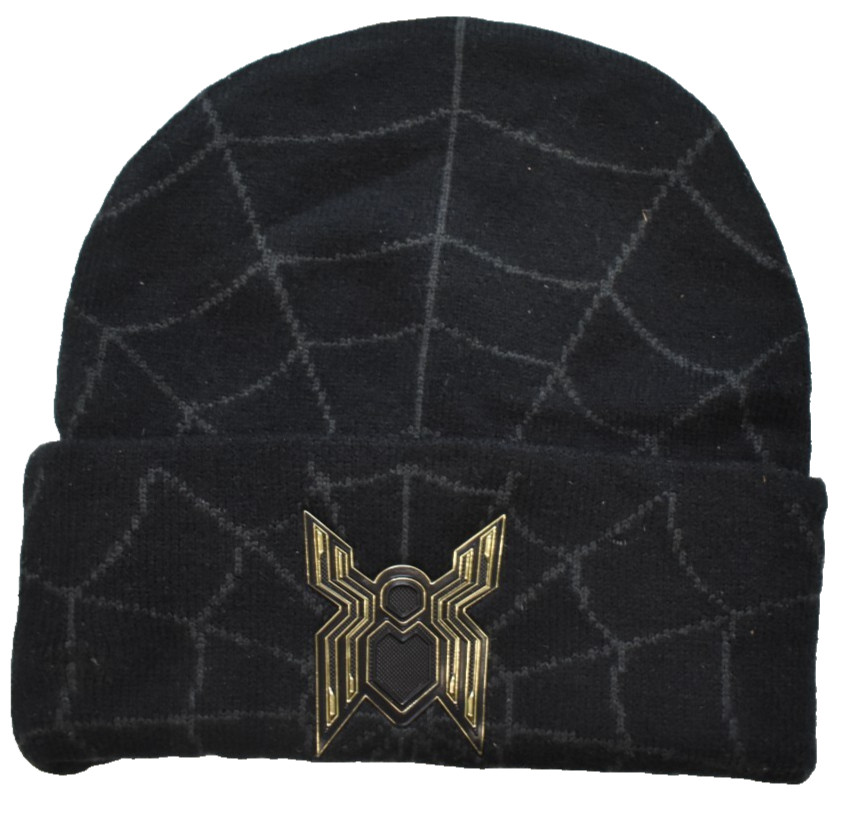 Marvel Spider-Man No Way Home Mens 3D Gold Emblem Mens Black Knit Beanie NWT