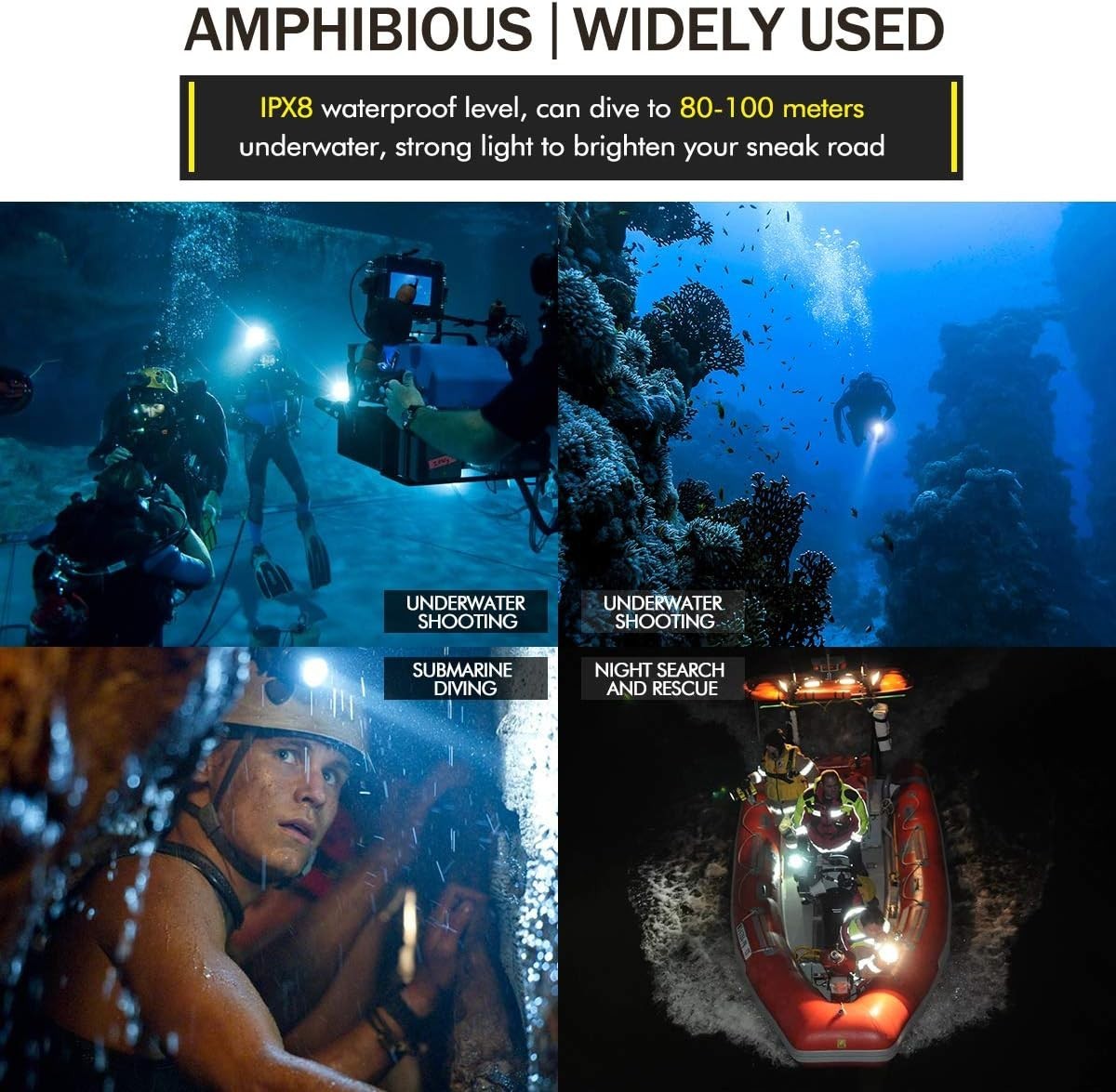 Professional Diving Flashlight - 2000 Lumen Waterproof LED with 5 Light Modes