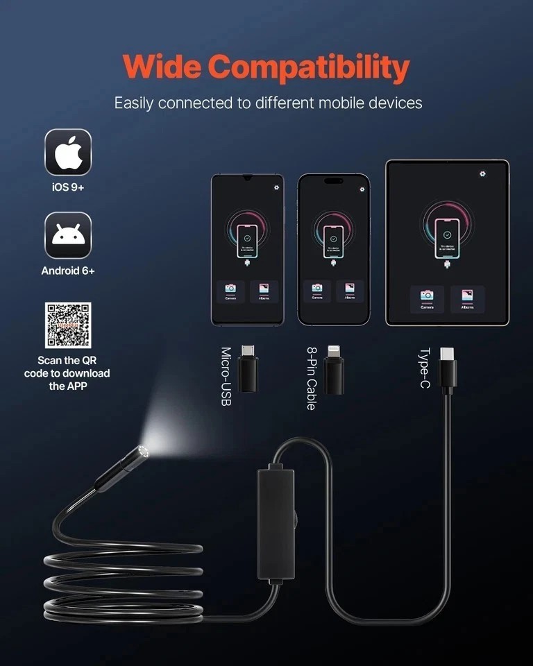 Endoscope Camera 1920P HD Borescope for Android & IOS with 10FT Cable