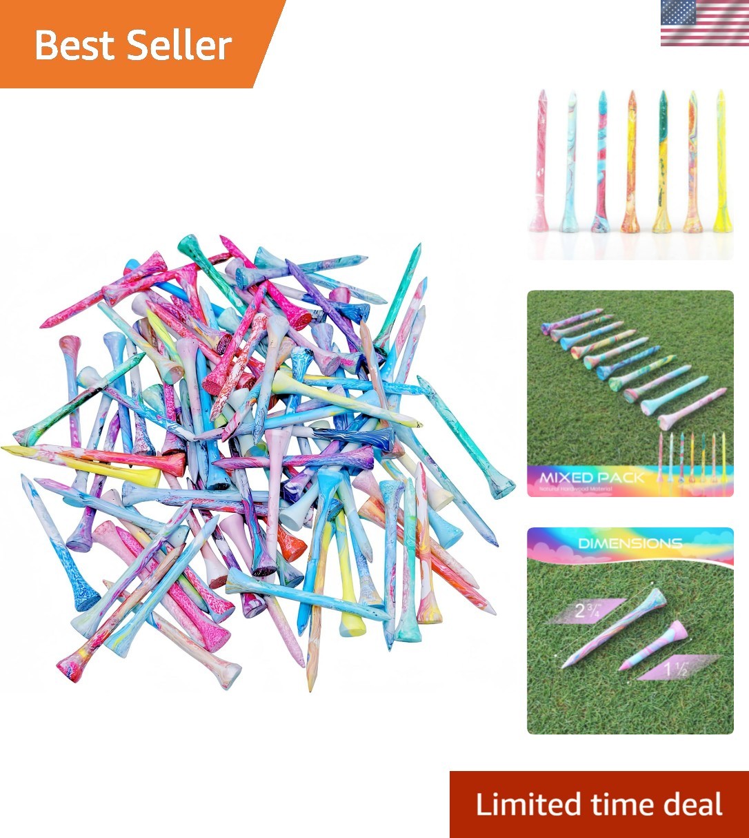 Golf Tees Multiple Colors Mixed Size Package, 100pcs Professional Bamboo/Wood...
