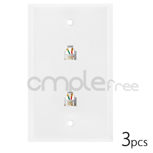3x Phone Wall Plate RJ11 RJ12 Double Telephone Modular Duplex CAT3 6P 4C NEW