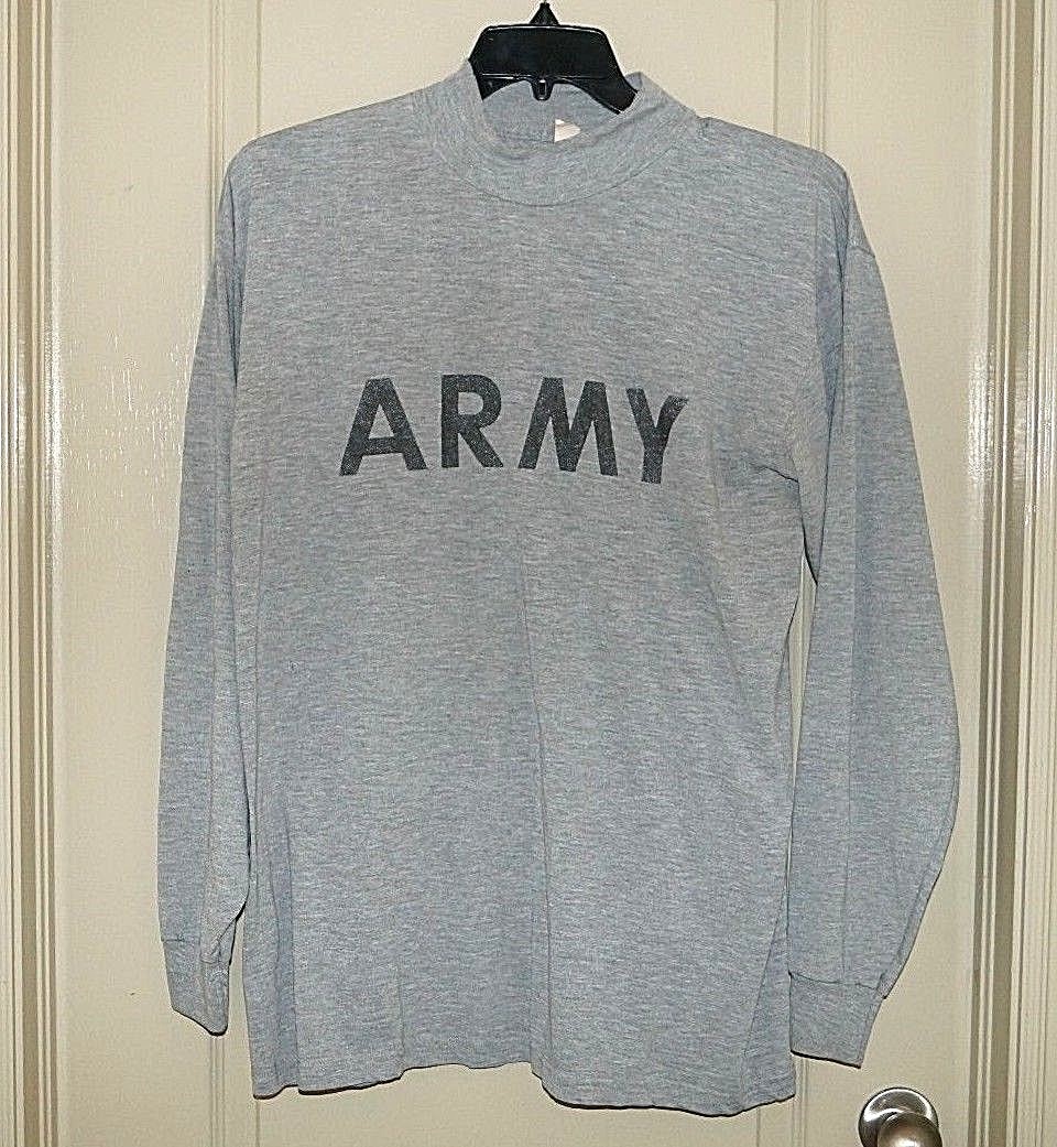 Used - GENUINE US ARMY T Shirt PT Physical Fitness - GRAY Long Sleeve Size LARGE
