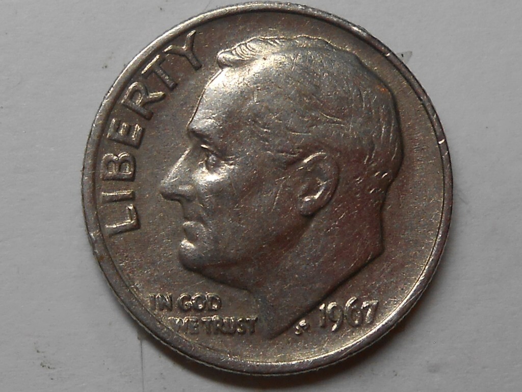 1967 no mm Roosevelt dime with multiple errors