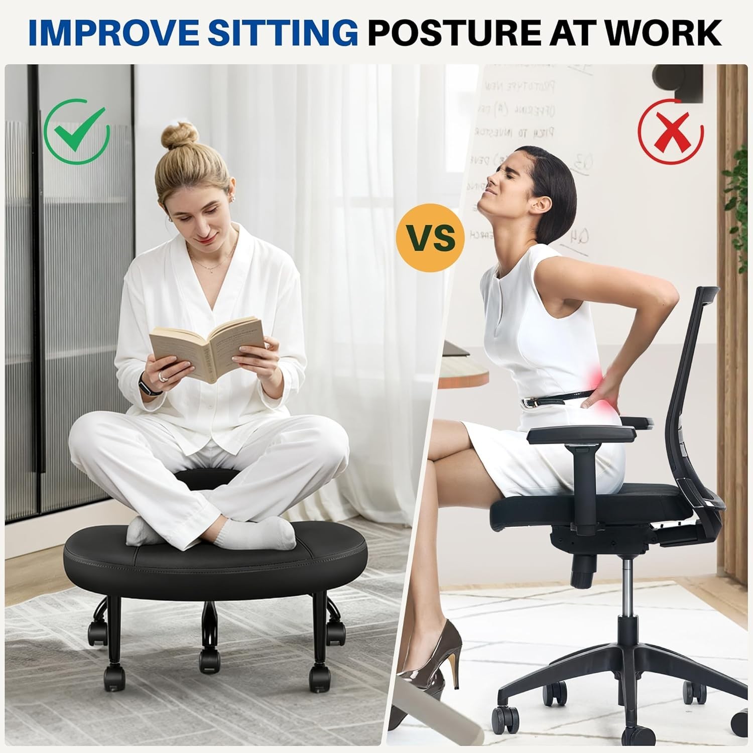 Cross Legged Office Chair Ergonomic Kneeling Wheels Adjustable Height