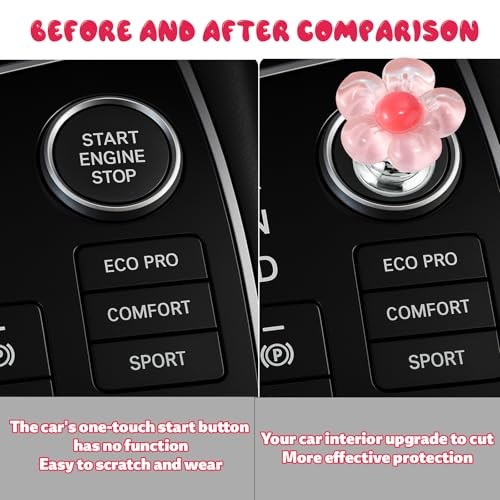 3pcs Car Push Start Button Cover, 3 Colors Flower Starter Covers Engine