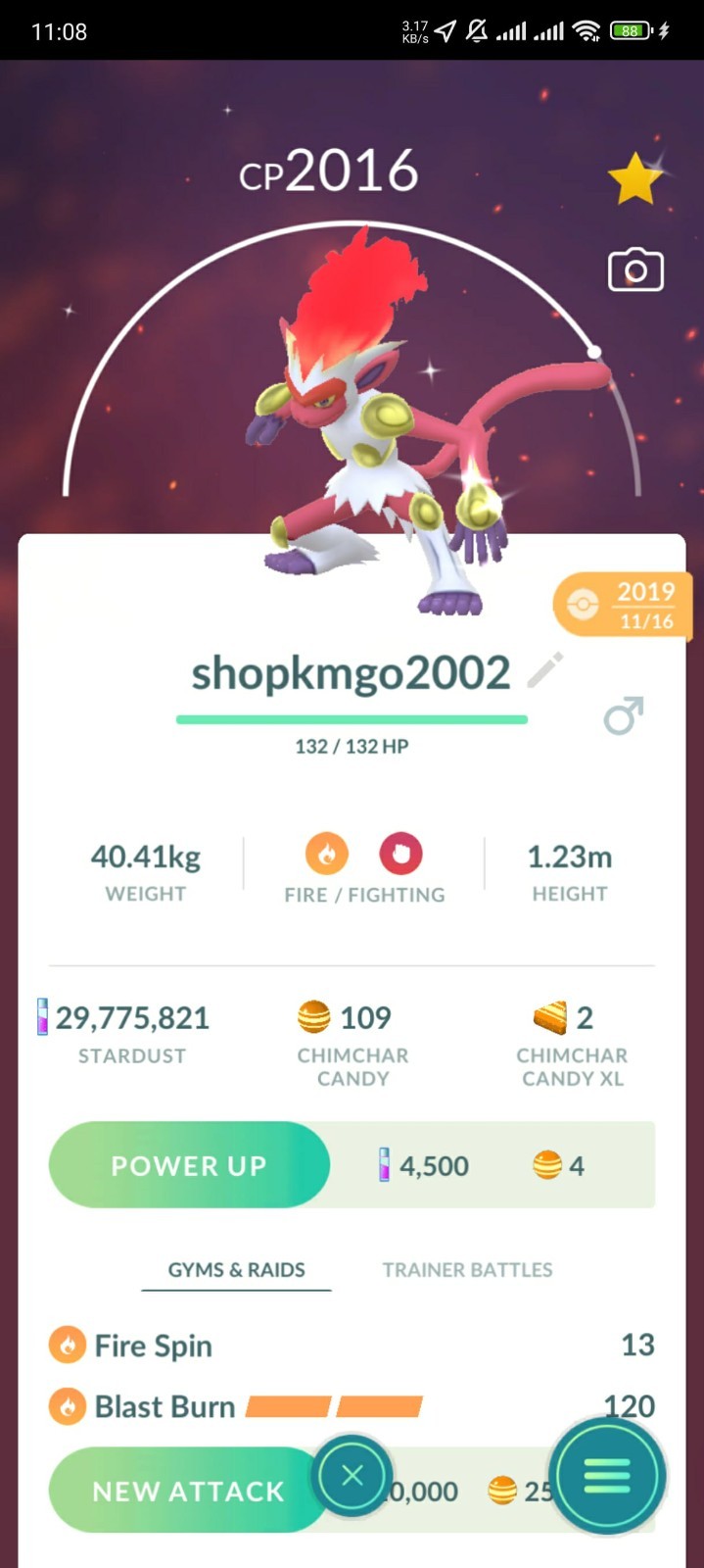 Pokémon Shiny Infernape - Blast Burn -Year 2019 --Guaranteed Lucky- 1mill Star.d