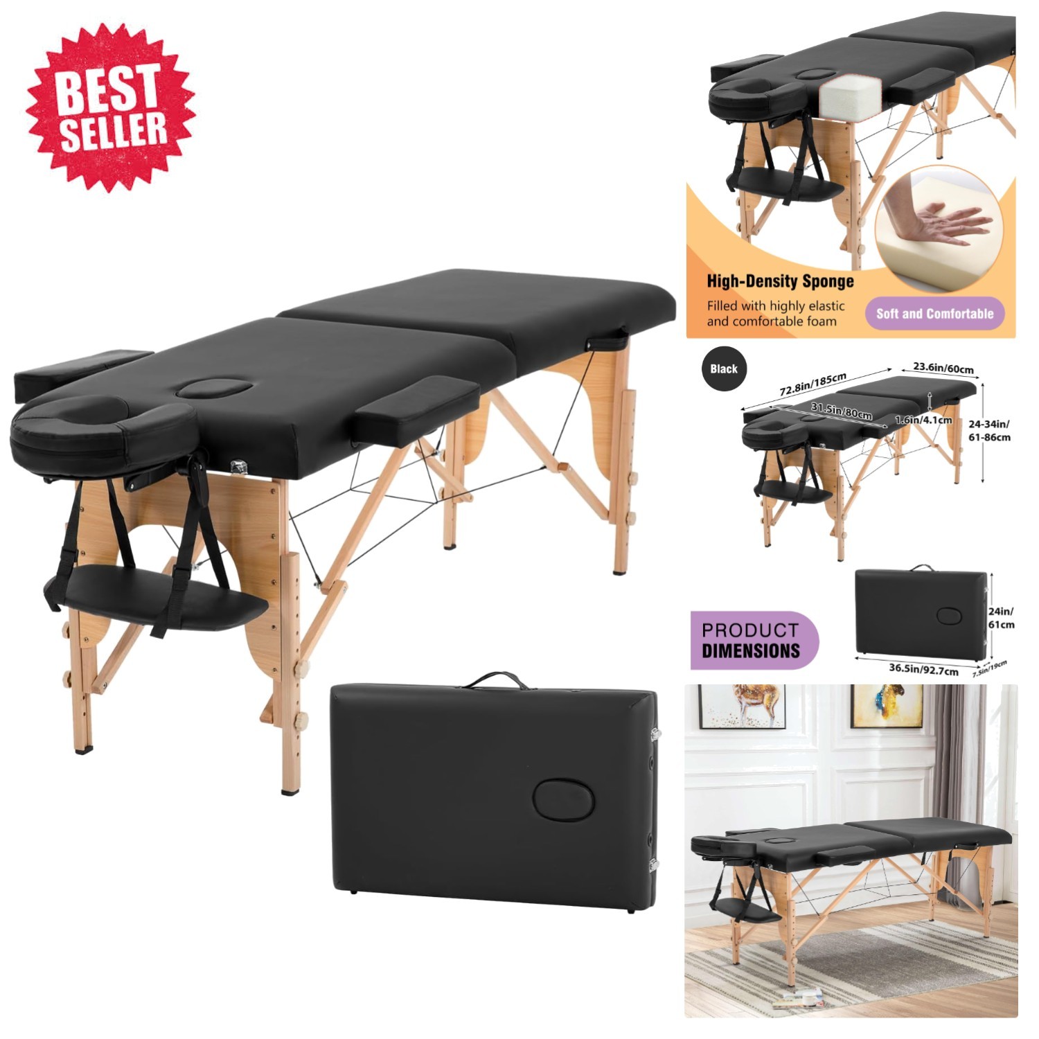 Adjustable Portable Massage Table – 23'' Wide, Luxurious & Durable for Spa Tr...