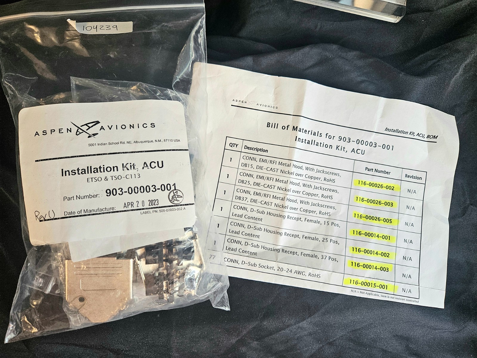 Aspen Installation Kit, ACU (PN: 903-00003-001)