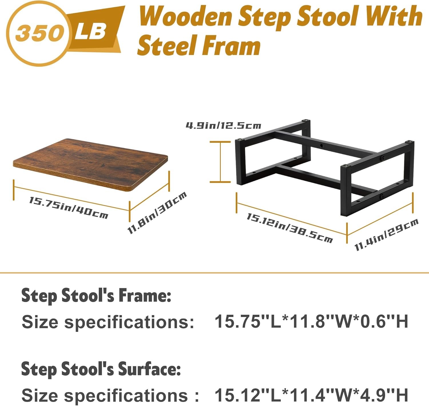Wooden Step Stool W/ Non-Slip Surface & Non-Slip Foot Pad Design Adults