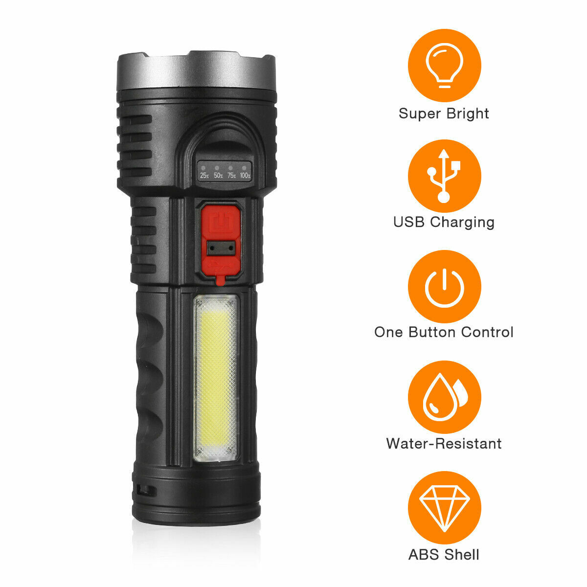 Super Bright LED Torch Tactical Flashlight USB Rechargeable & Battery