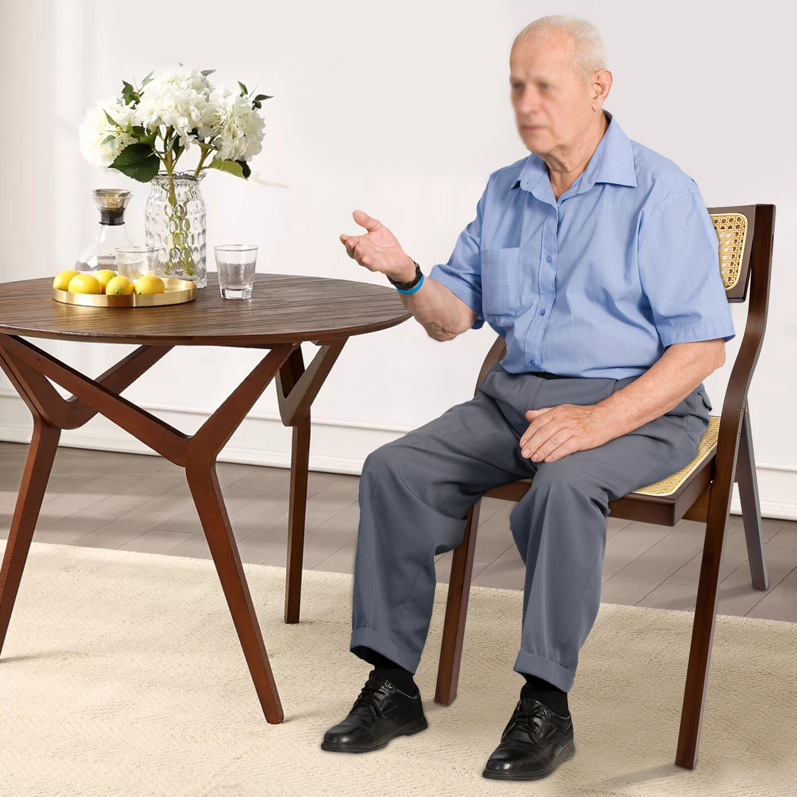 Dining Chair, Rattan Armchair for Living Room Bedroom Reataurant, Folding Chair