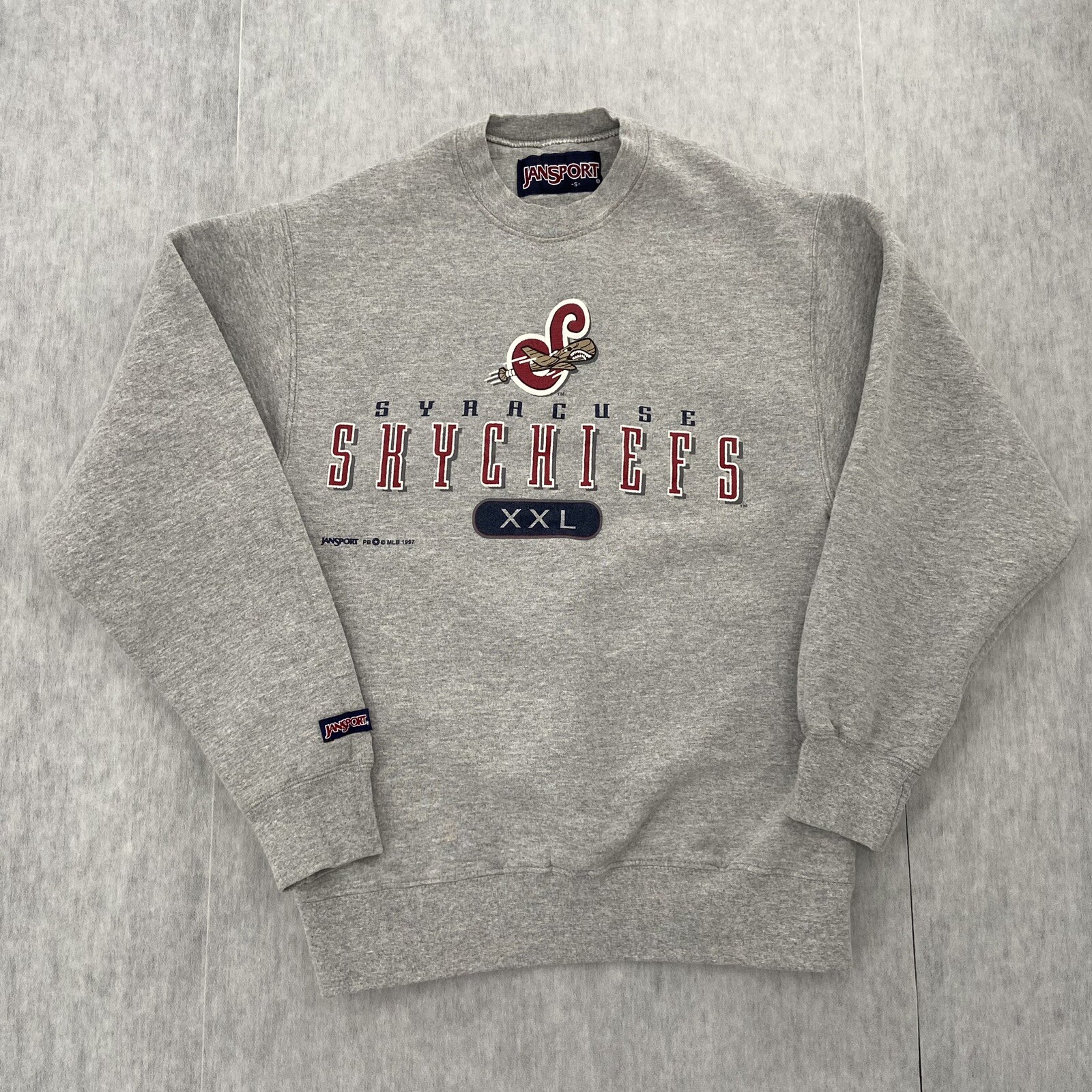 VINTAGE Syracuse Chiefs Sweater Adult Small Gray MLB JanSport 1997 Mens S 90s