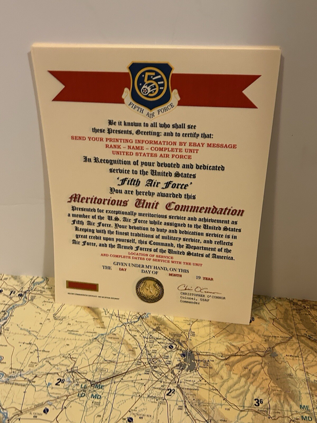 U.S. AIR FORCE / 5TH AIR FORCE - MERITORIOUS UNIT COMMENDATION CERTIFICATE