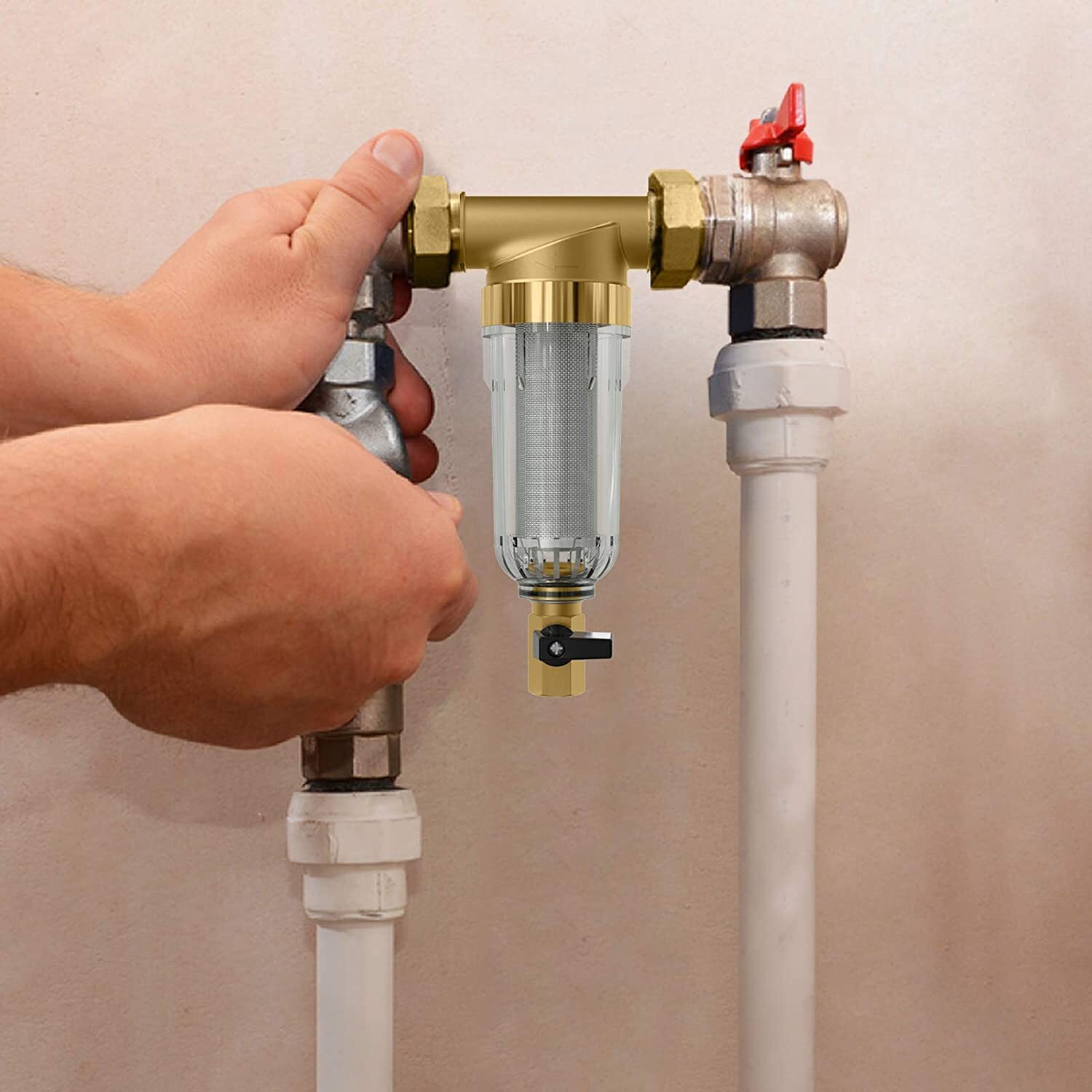 Reusable Spin Down Sediment Water Filter Whole House 40 Micron Pre-Filter System