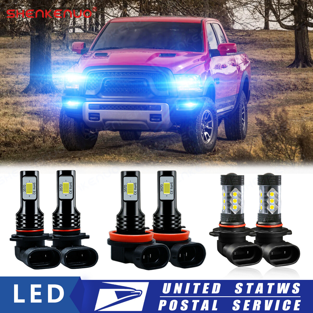 For 2016 2017 2018 Dodge RAM 1500 2500 3500 Led Headlight Hi/Lo Fog light Bulbs