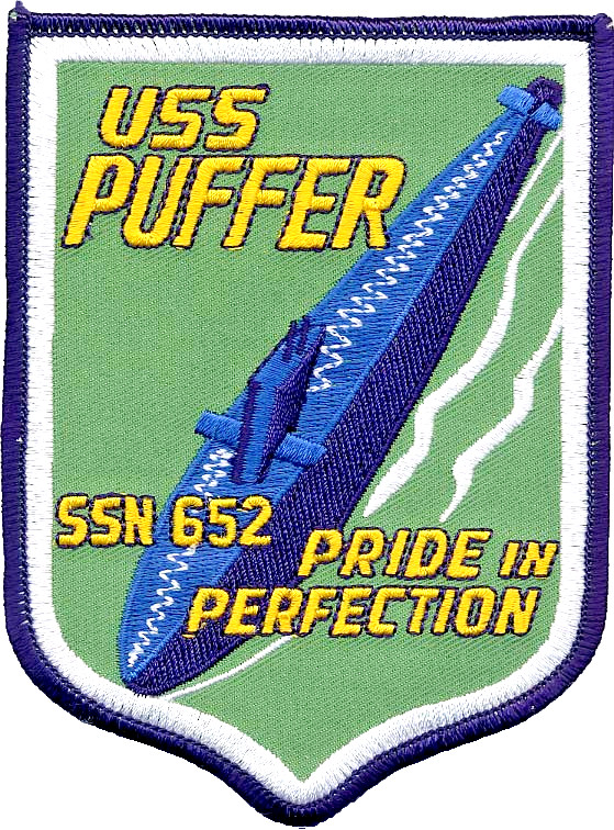 USS Puffer SSN 652 - Sub on green ocean BC Patch Cat No b343