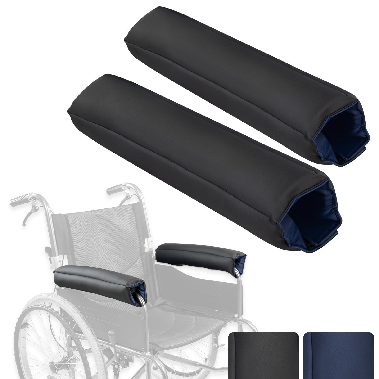 Vive Wheelchair Armrest Pads (2 PCS) - 2-in-1 Reversible Colors - 11", Black