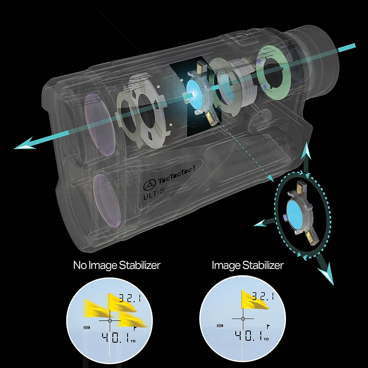 TecTecTec ULT-S with Stabilization Golf Rangefinder with Slope and Vibration