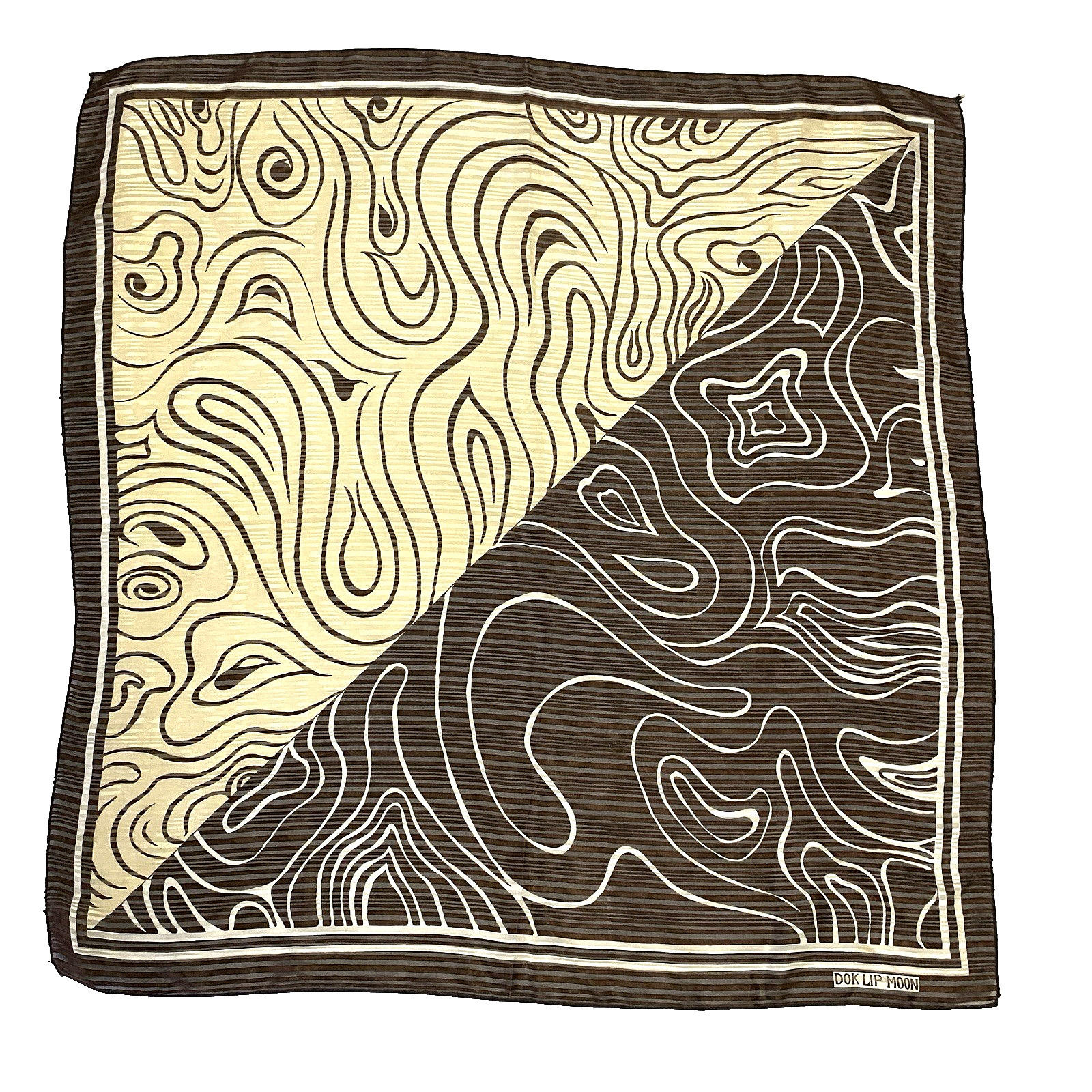 Vtg Korean Scarf Semi Sheer Mocha Swirl Sheen Dok Lip Moon Neck Hair Accessory