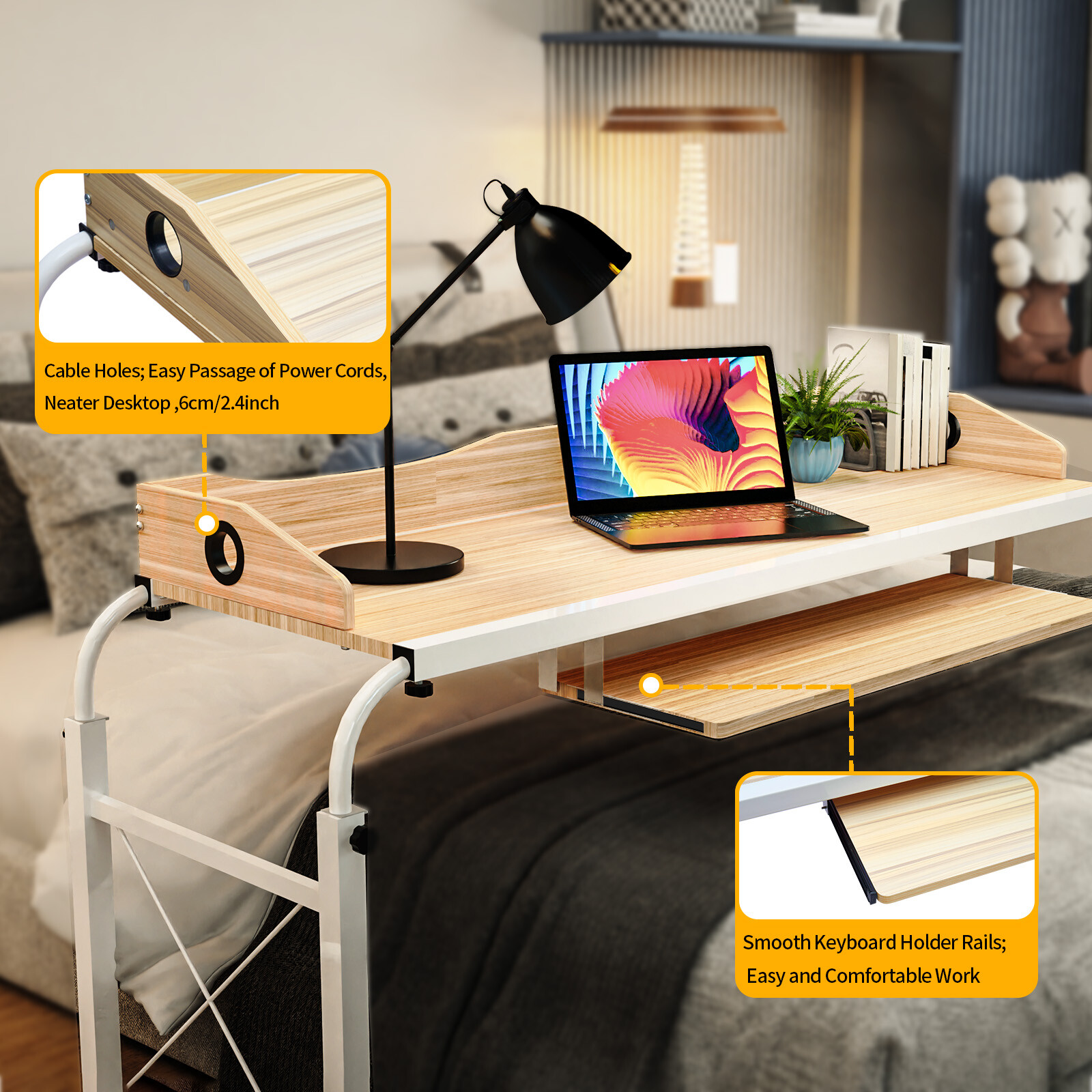 Over bed Table Desk Height Adjustable Rolling Laptop Computer Desk Cart For Home