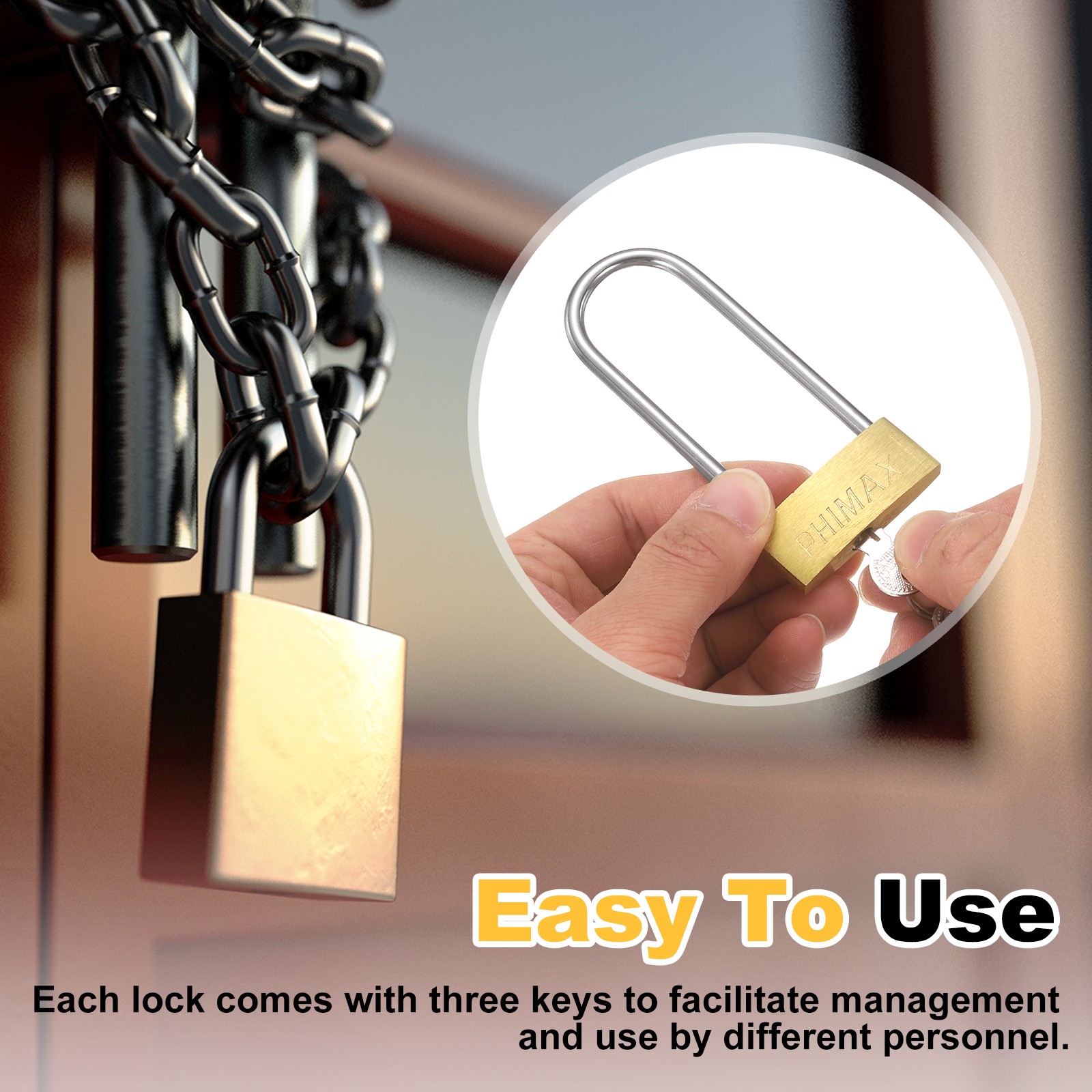 Solid Brass Padlock with Key, (1-21/32"x1", 3 Pcs), Short Shackle Lock