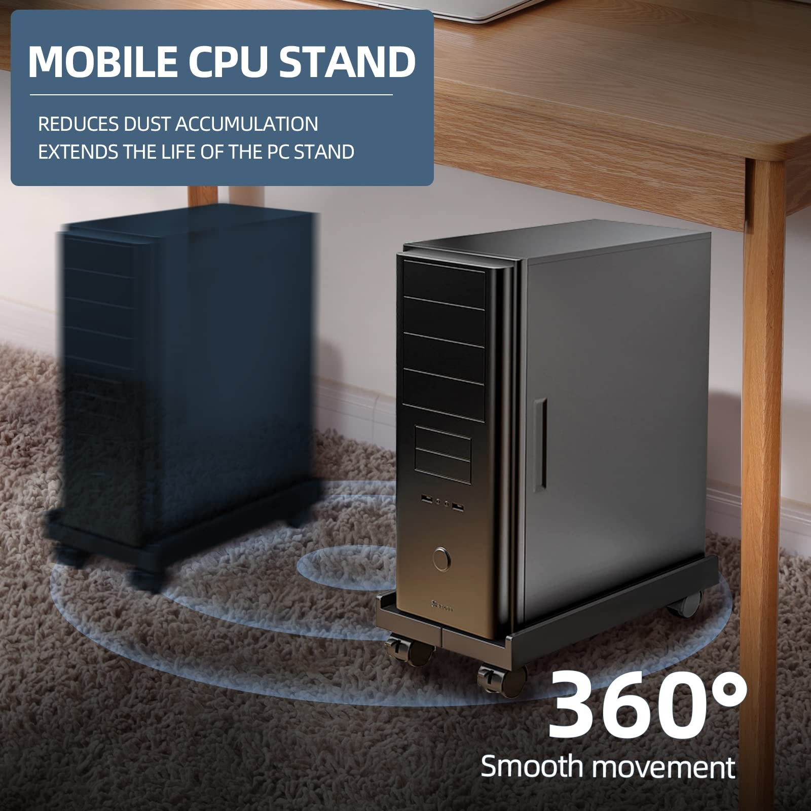 Adjustable Computer Tower Stand, Mobile CPU Stand with 4 Rolling Caster Wheels