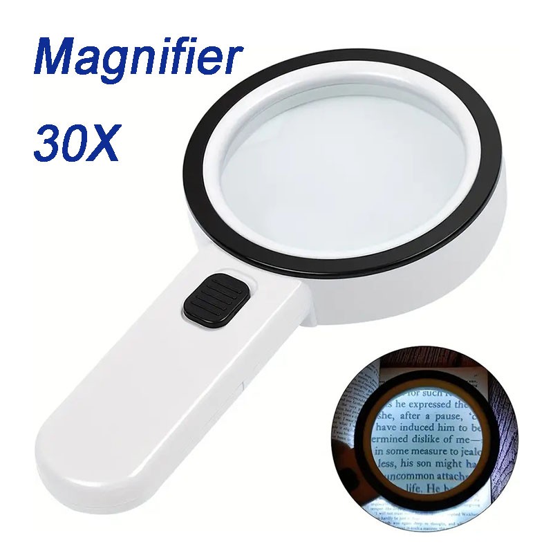 30X Jumbo Handheld Magnifying Glass w/ 13 Bright LED Light Illuminated Magnifier