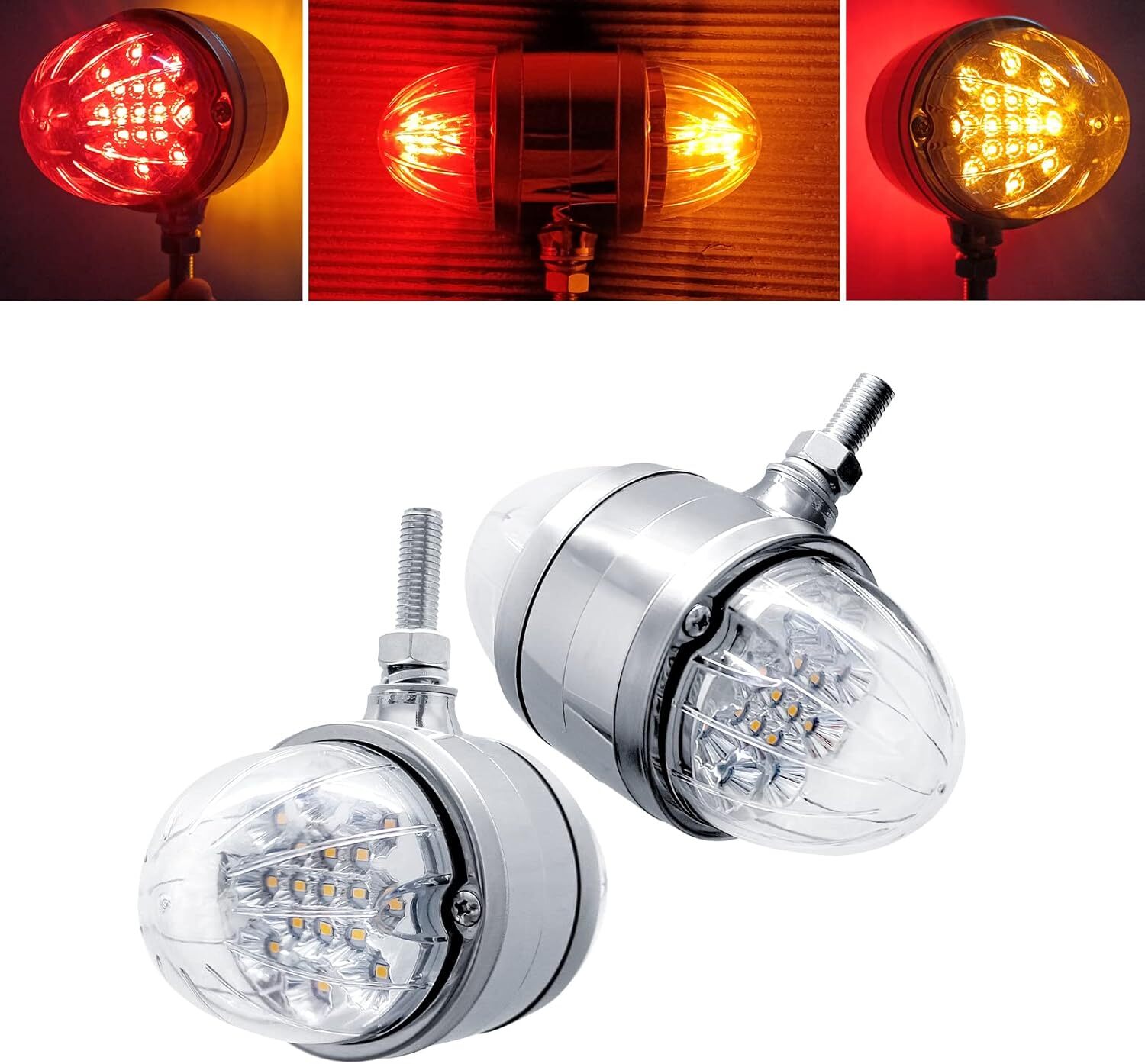 2Pcs 17 Led Dual Function Watermelon Double Face Light Amber Red Led Clear Lens