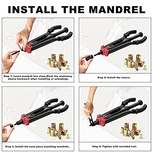 17" Rivet Nut Tool, Hand Rivet Tool Kit with 11 Metric & SAE Mandrels M3 M4