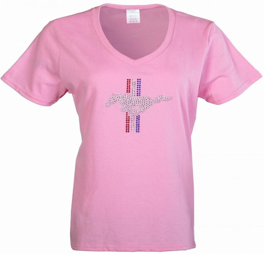 Ladies Mustang Rhinestone Pink Shirt * Cute! * Ships Worldwide & FREE to the USA