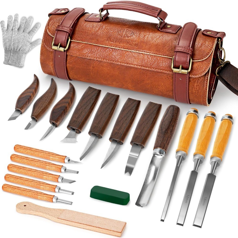 Wood Carving Tools Set 20Pcs with Leather Storage Bag Whittling Kit Includes