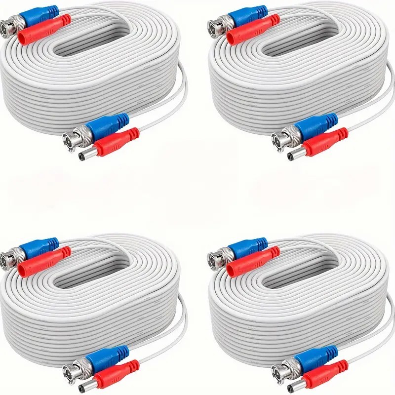 4PCS 30m BNC DC CCTV CABLE VIDEO CAMERA DVR POWER EXTENSION LEAD WHITE