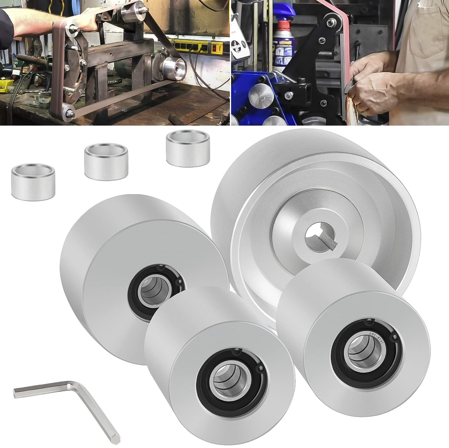 4pcs Belt Knife Grinder 2"x72" Wheel Set 4" Drive 5/8" Bore 3" Track 2" Idler