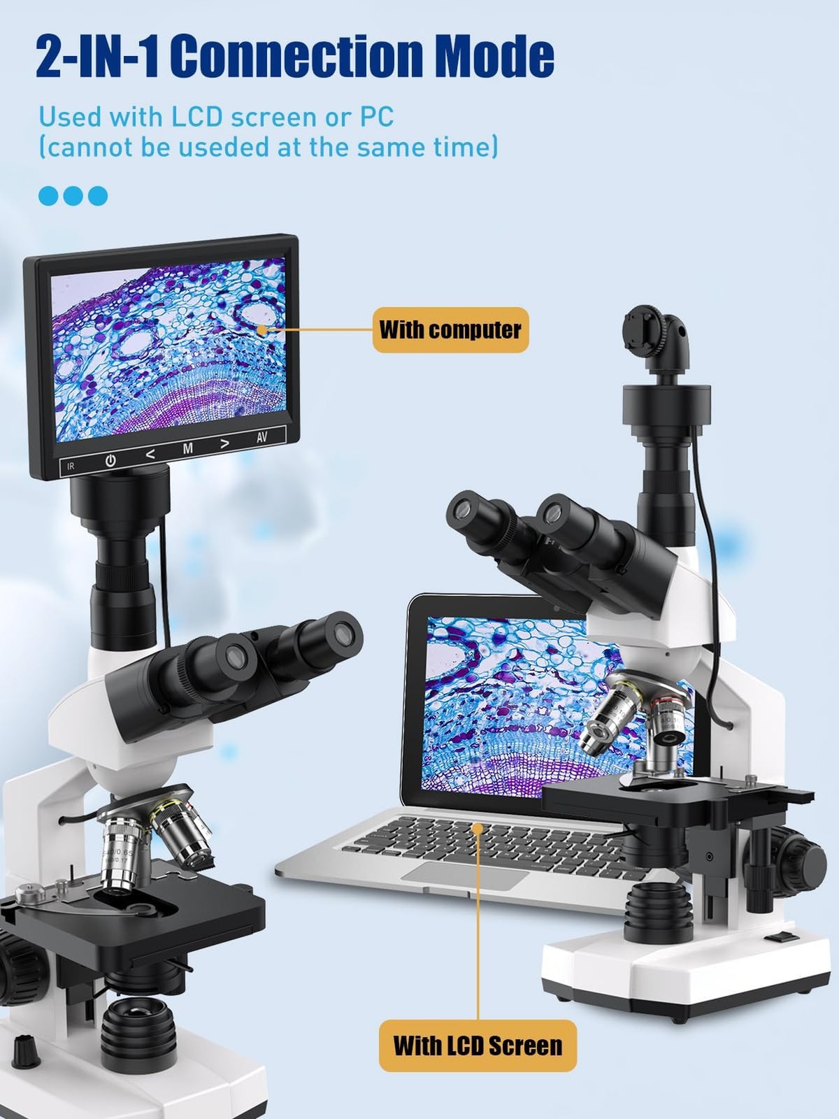 Lab Trinocular Compound Microscope with 40X-2500X Magnification, Dual-View Mi...