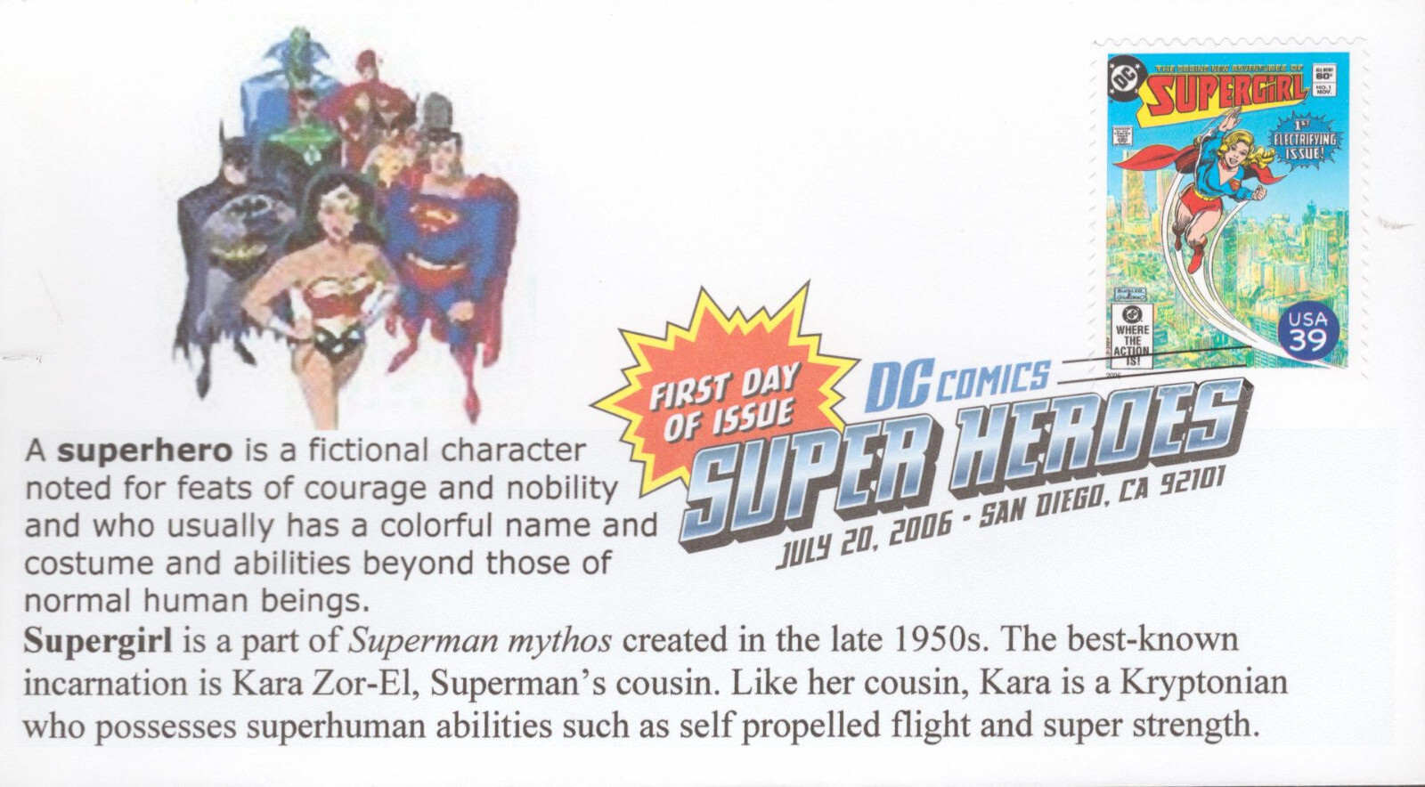 2006 First Day of Issue - DC Comic Heros - Supergirl - ??? Cachet