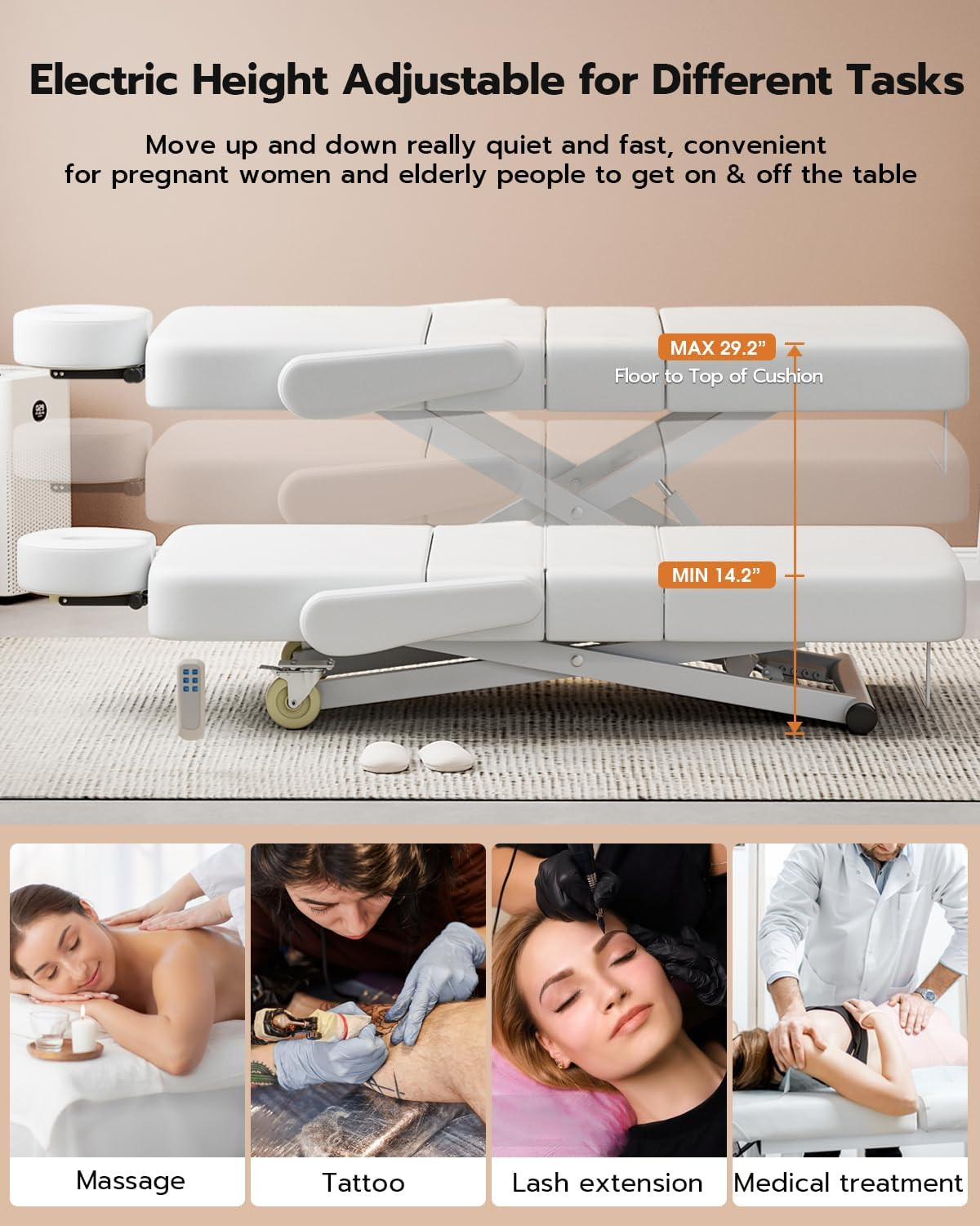 3 Motor Fully Electric Massage Table Professional with Face Cradle, Customized A