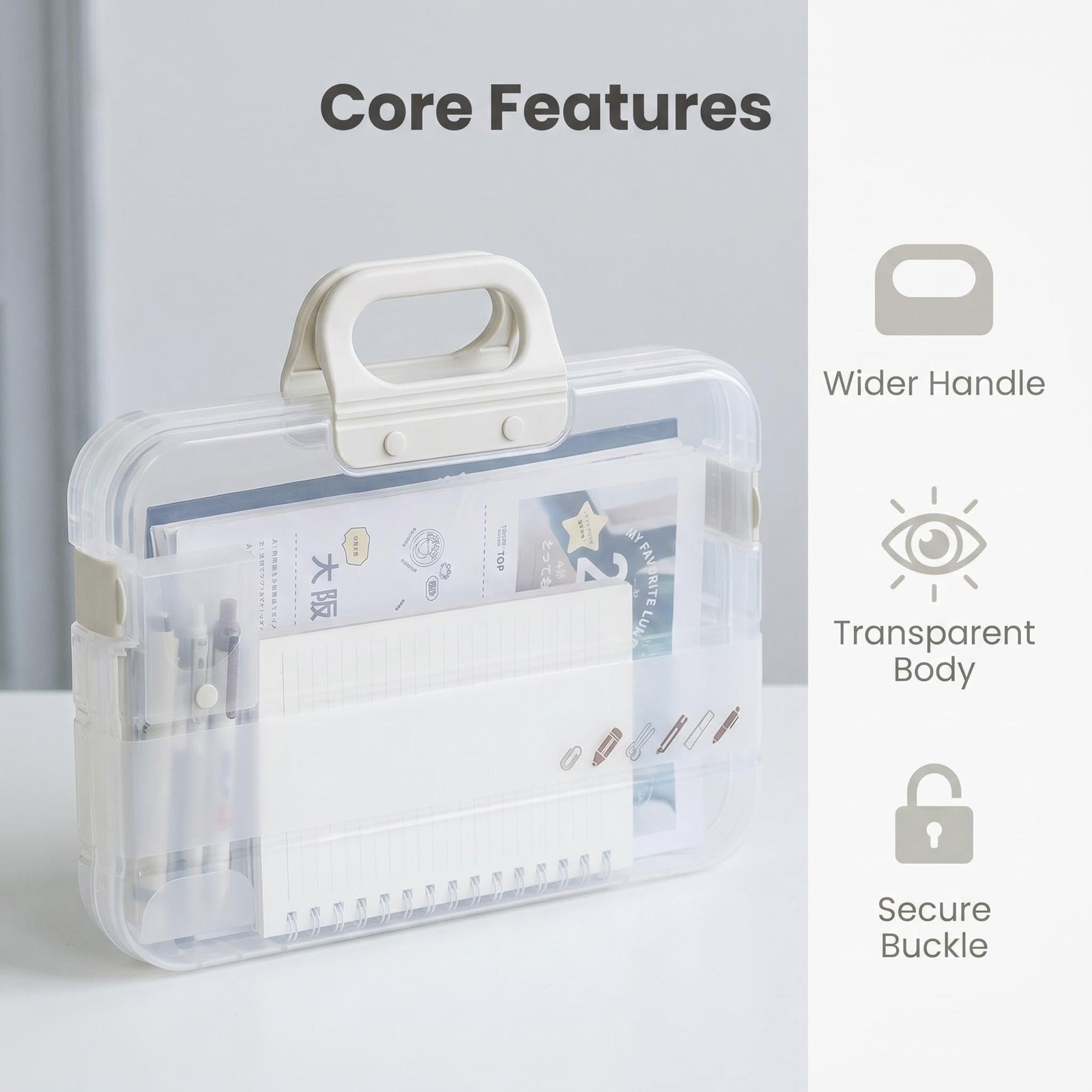 Transparent HardShell Folder A4 Plastic File Storage Box With Handle Clear