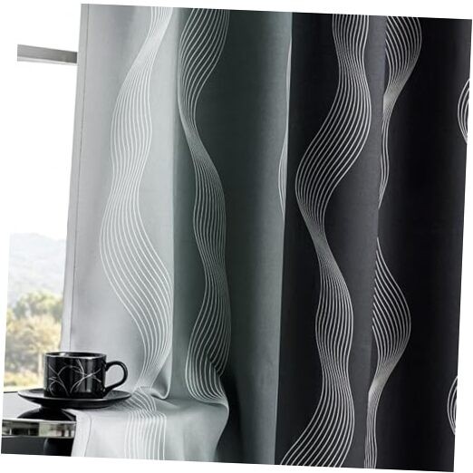 and Greyish White 95%out Ombre Curtains 84 inch 52"W x 84"L (Pack of 2) Black