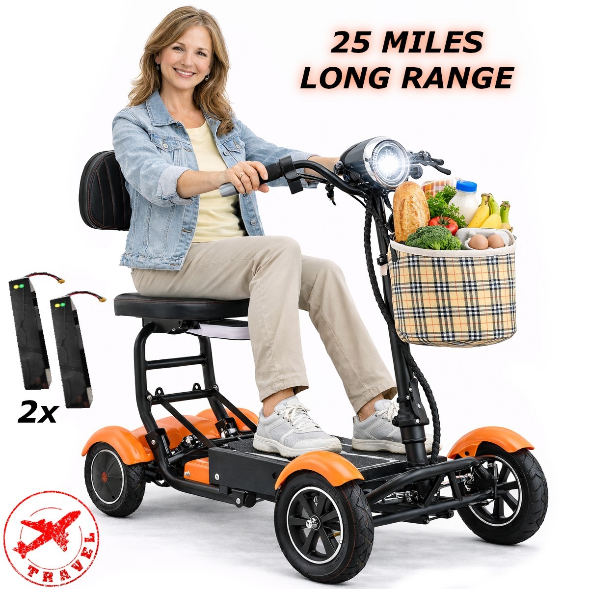 Extended 25 Miles Long Range Power Scooter Foldable Portable for Easy Travels
