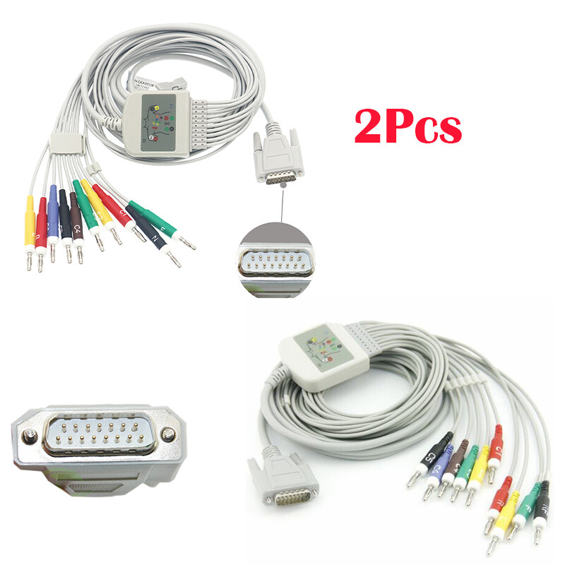 2Pcs 10-lead ECG/EKG Cable Fit For Cardiofax Q1350 Nihon Kohden ECG1250A  Banana